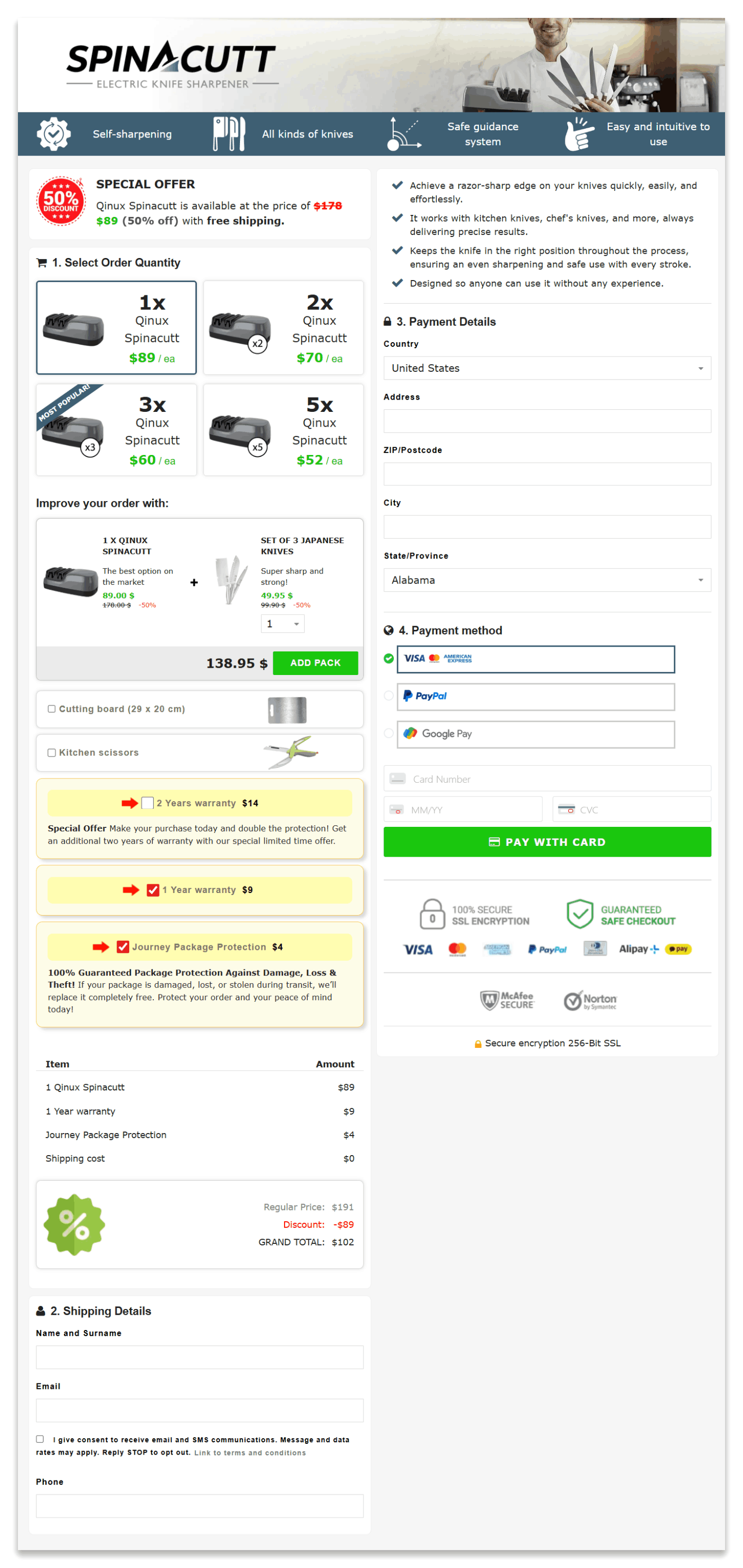 Qinux Spinacutt secure checkout page